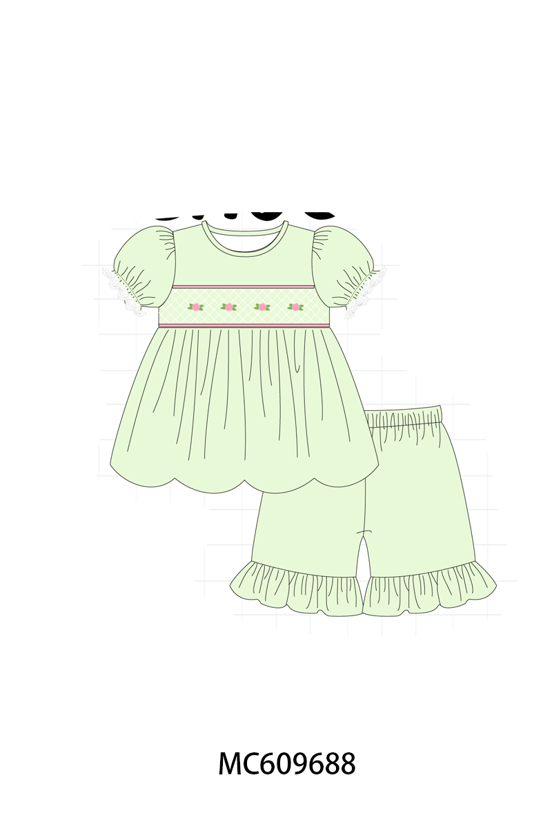 PO37: Green Floral Smocked Lace Collection (ETA March)
