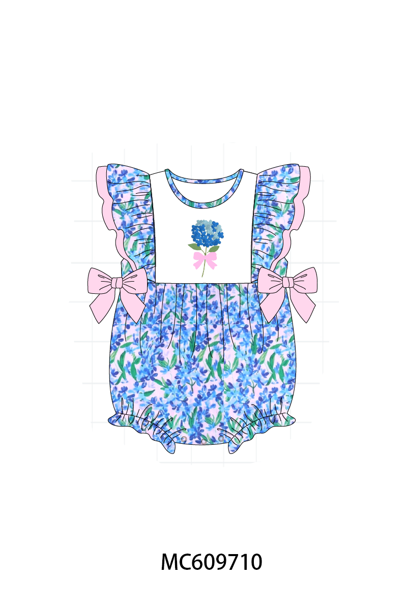 PO37: Blue Hydrangea Embroidery Floral Ruffle Collection (ETA March)