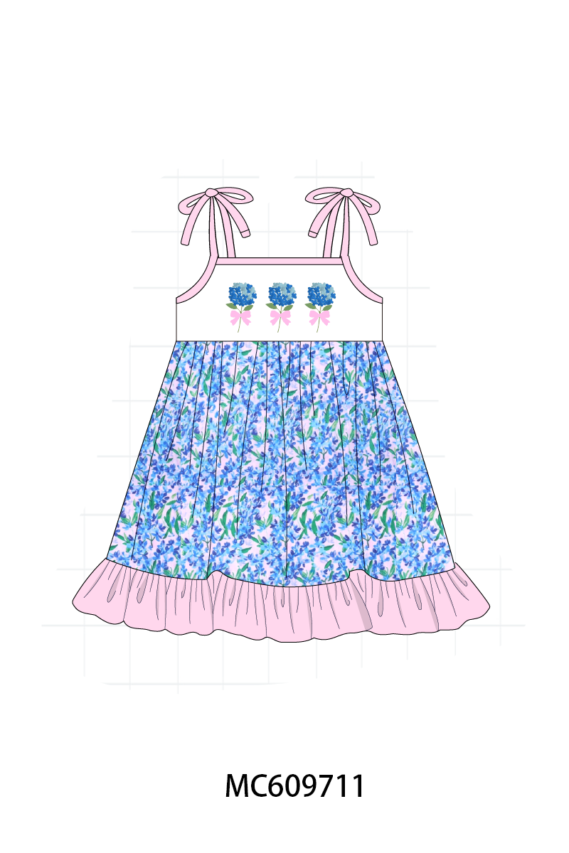 PO37: Blue Hydrangea Embroidery Floral Ruffle Collection (ETA March)