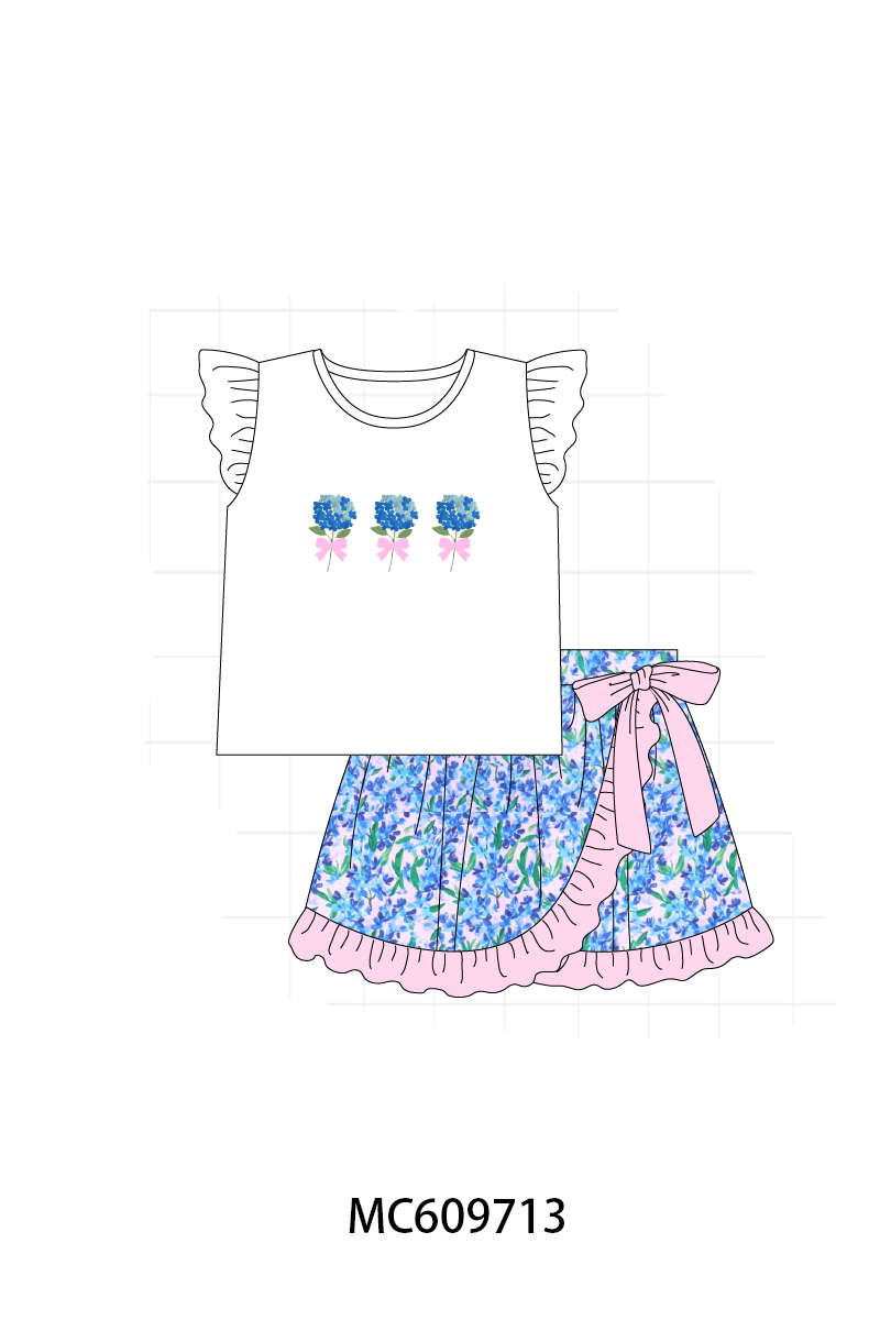 PO37: Blue Hydrangea Embroidery Floral Ruffle Collection (ETA March)