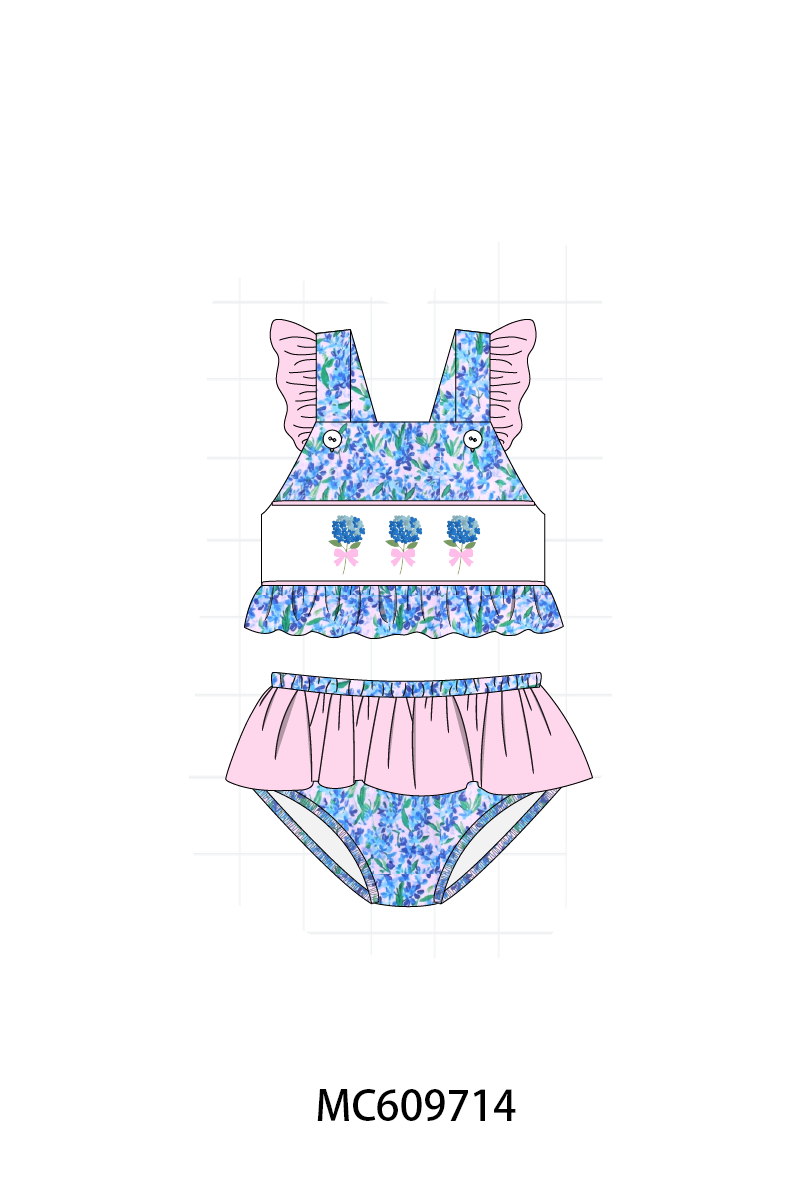 PO37: Blue Hydrangea Embroidery Floral Ruffle Collection (ETA March)