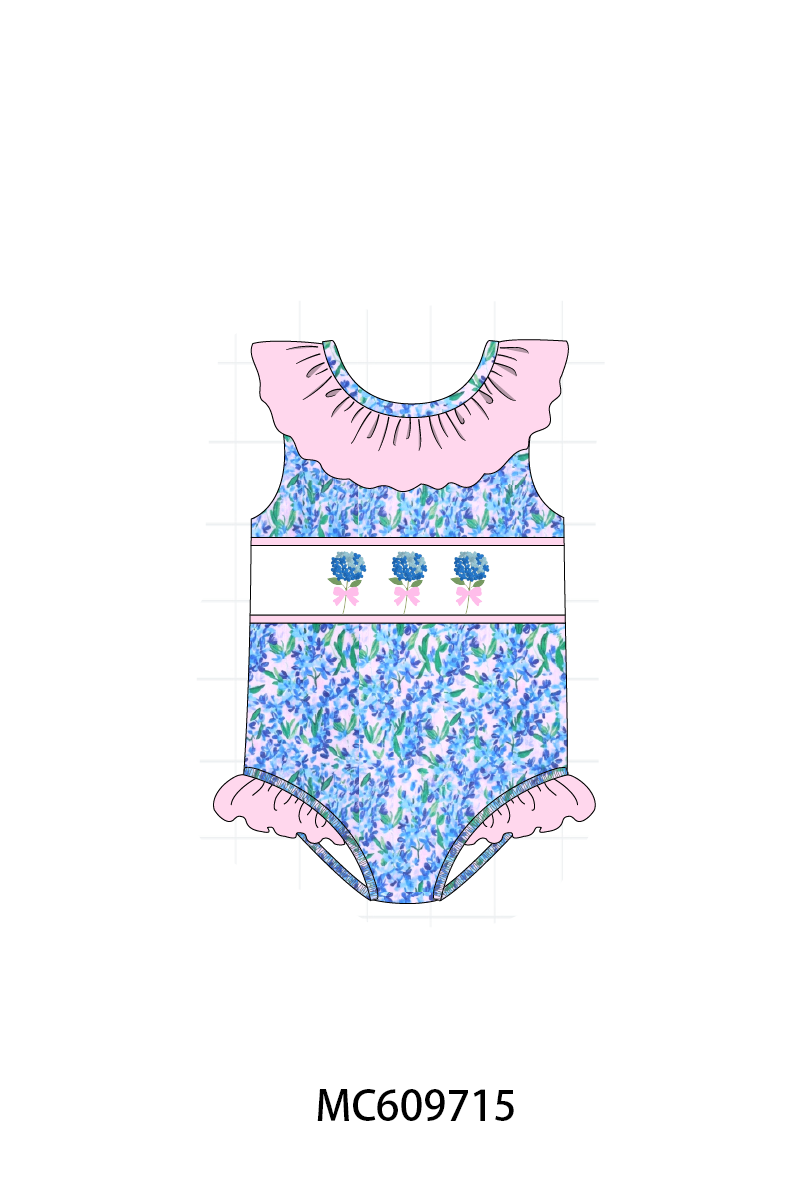 PO37: Blue Hydrangea Embroidery Floral Ruffle Collection (ETA March)