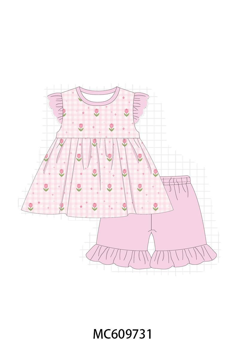 PO37: Pink Floral Gingham Ruffle Collection (ETA March)