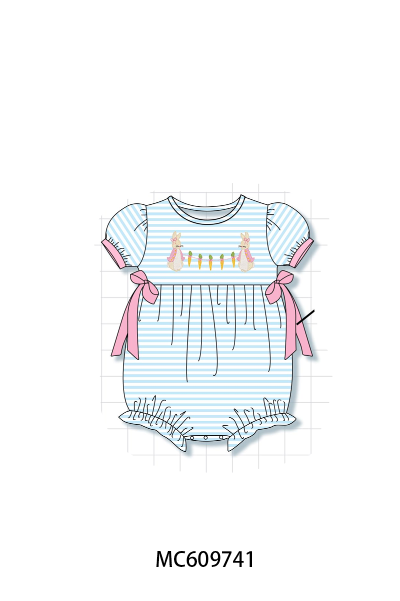 PO37: Blue Stripe Bunny Carrot Embroidery Collection (ETA March)