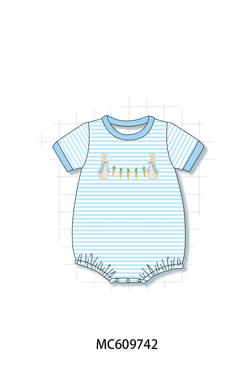 PO37: Blue Stripe Bunny Carrot Embroidery Collection (ETA March)