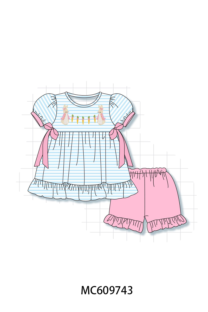 PO37: Blue Stripe Bunny Carrot Embroidery Collection (ETA March)