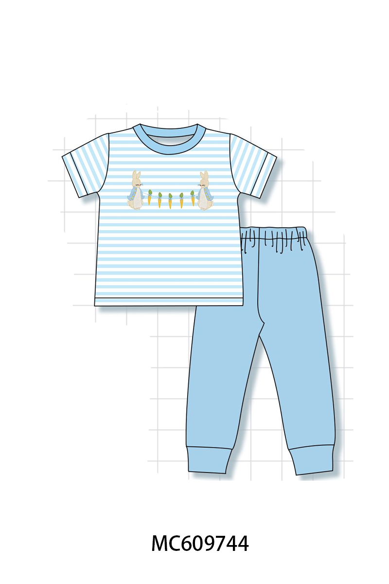 PO37: Blue Stripe Bunny Carrot Embroidery Collection (ETA March)
