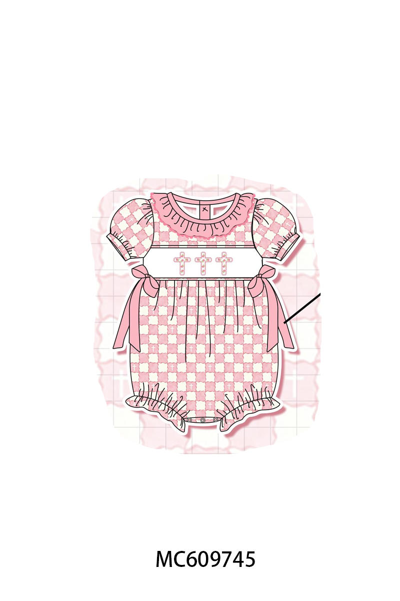PO37: Pink Cross Embroidery Checkered Ruffle Collection (ETA March)