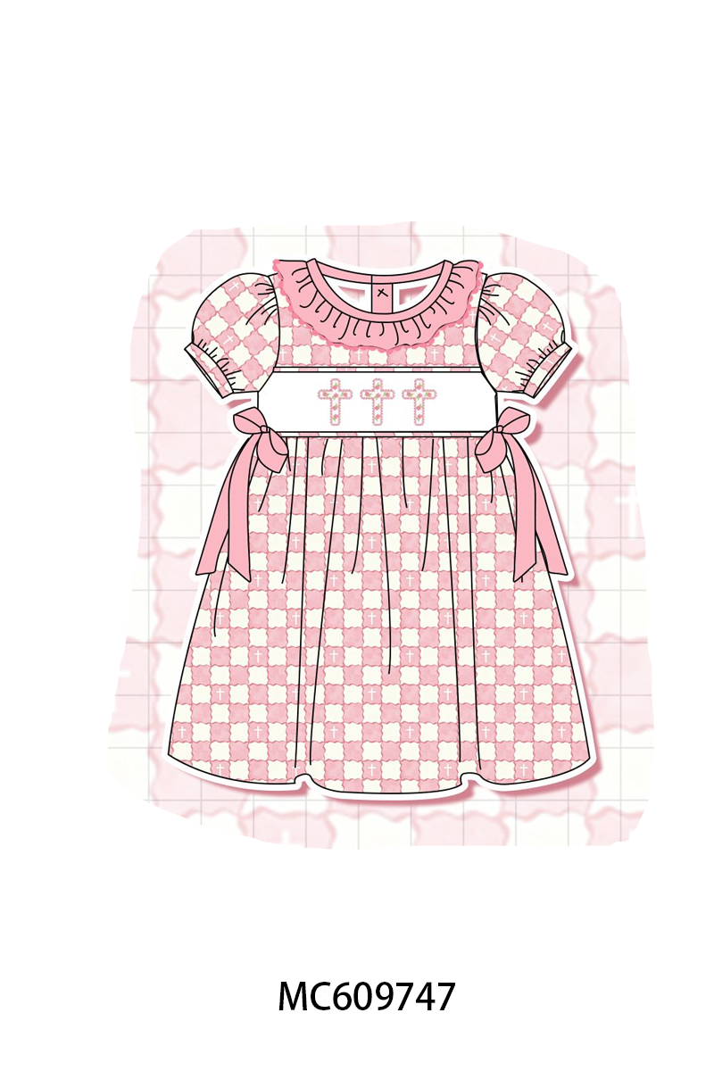 PO37: Pink Cross Embroidery Checkered Ruffle Collection (ETA March)