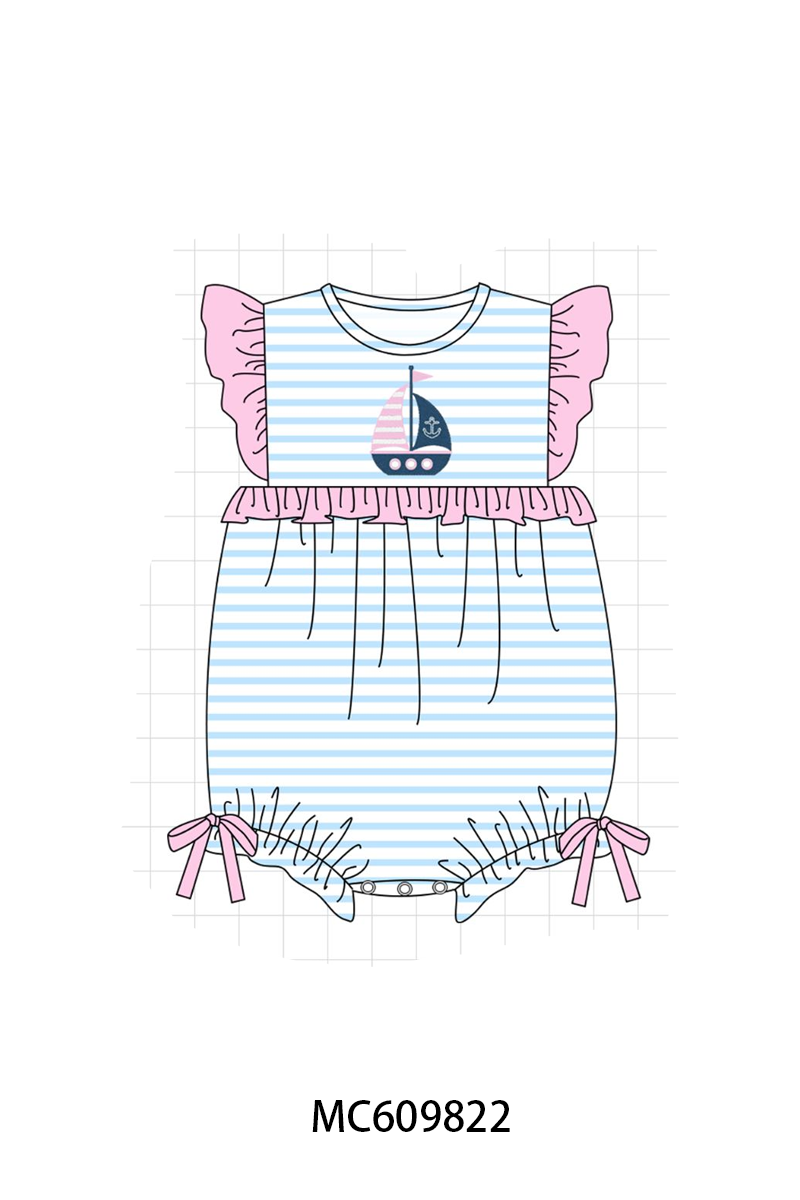 PO37: Blue Stripe Sailboat Embroidery Collection (ETA March)