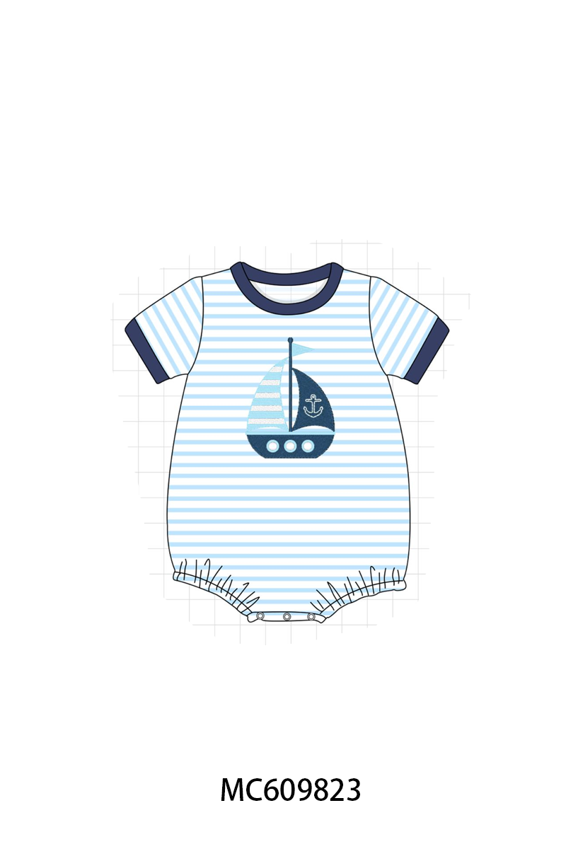 PO37: Blue Stripe Sailboat Embroidery Collection (ETA March)