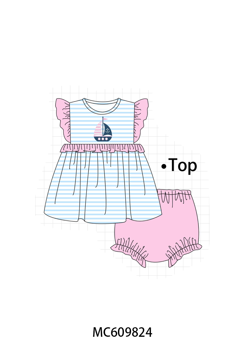 PO37: Blue Stripe Sailboat Embroidery Collection (ETA March)