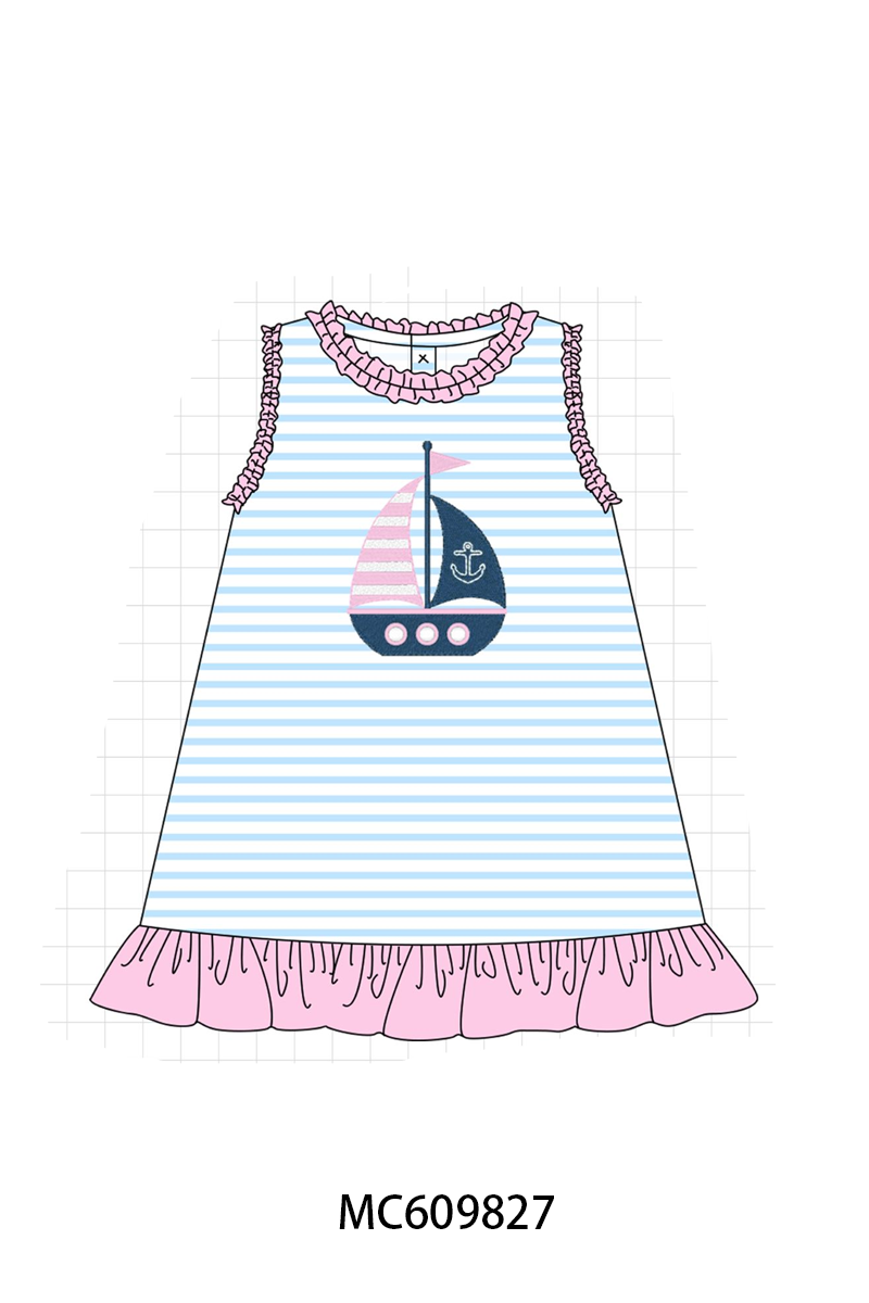 PO37: Blue Stripe Sailboat Embroidery Collection (ETA March)