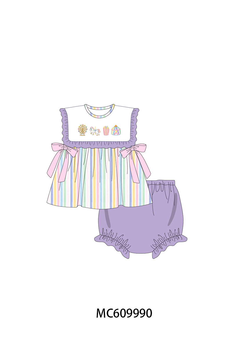 PO37: Purple Circus Embroidery Stripe Ruffle Collection (ETA March)