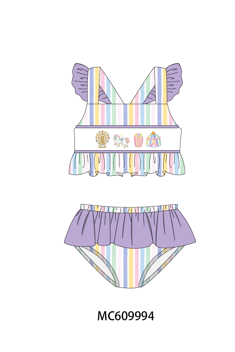 PO37: Purple Circus Embroidery Stripe Ruffle Collection (ETA March)