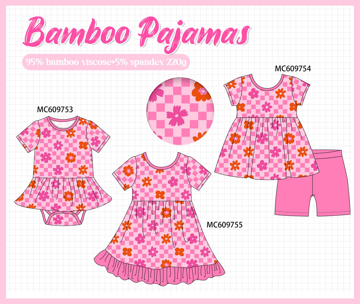 PO37: Magenta Floral Checkered Bamboo Collection (ETA March)