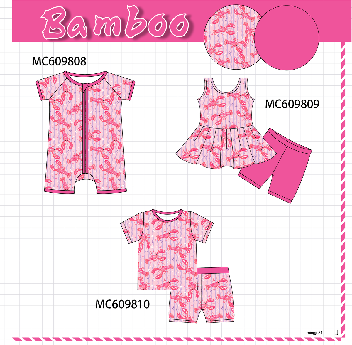 PO37: Magenta Lobster Print Bamboo Collection (ETA March)