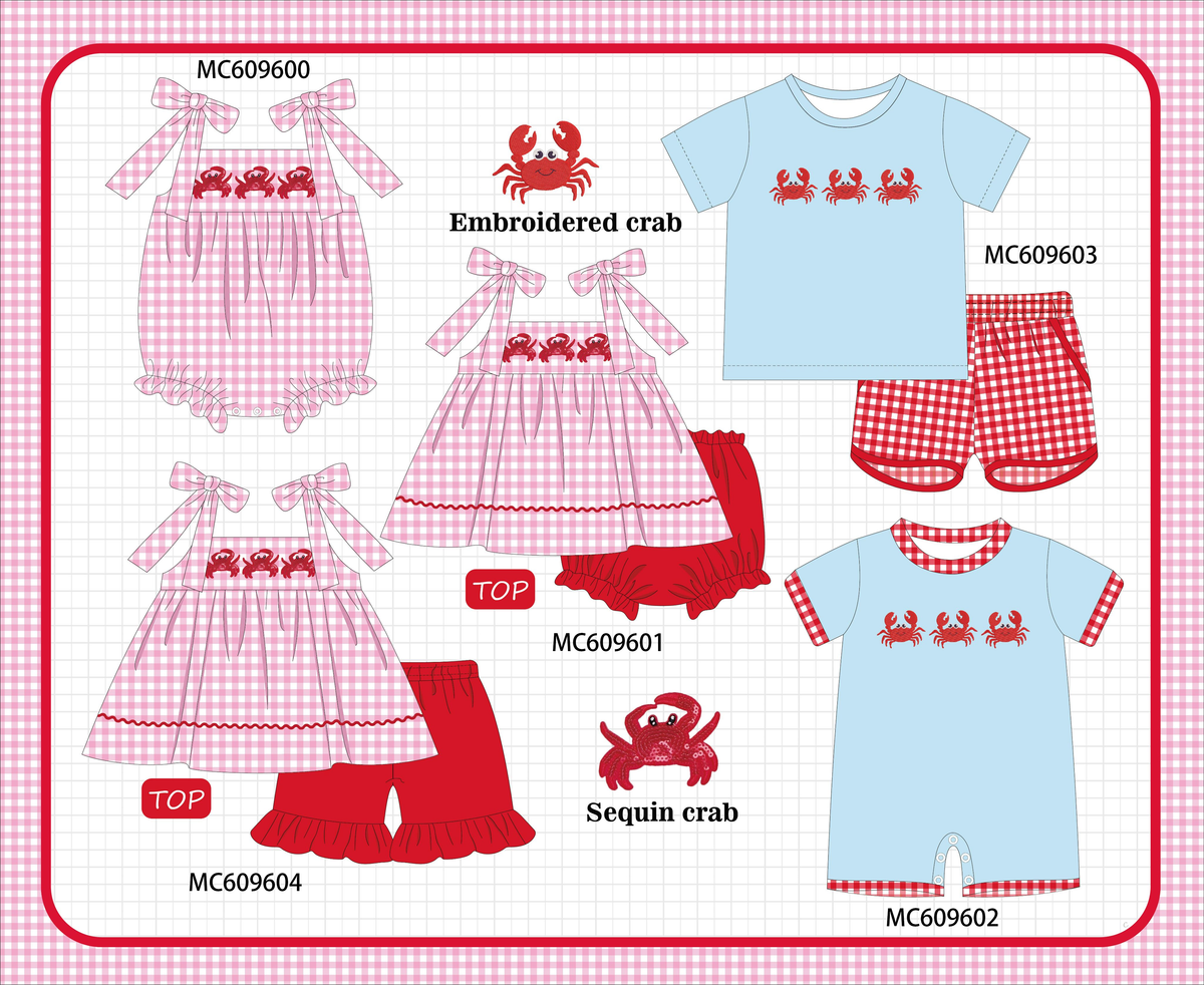 PO37: Pink&Blue Crab Embroidery Gingham Collection (ETA March)