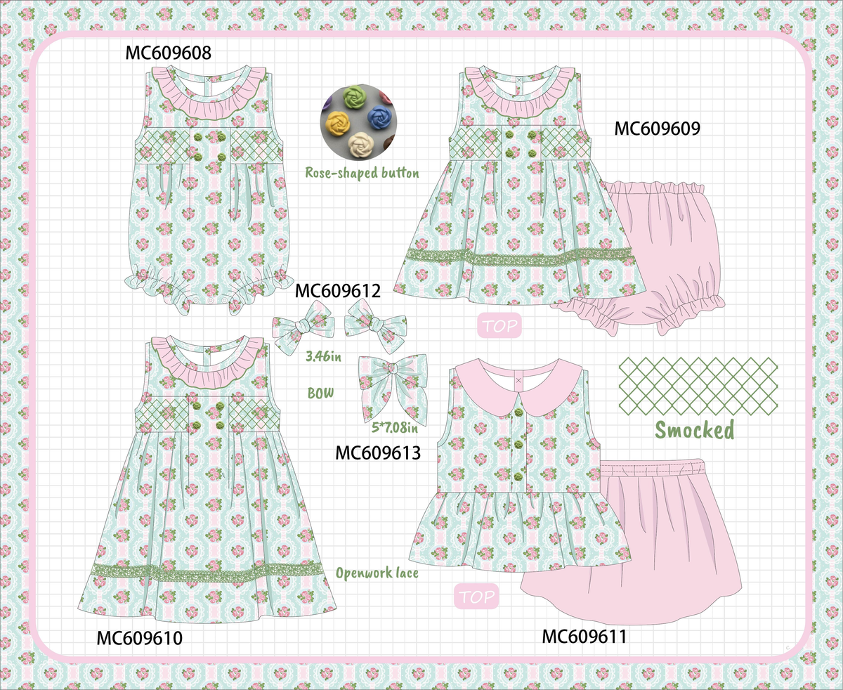 PO37: Pink&Green Floral Smocked Ruffle Collection (ETA March)