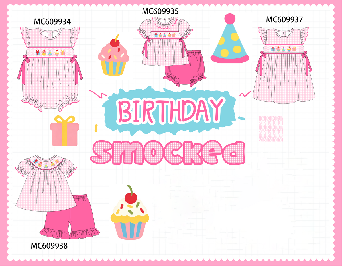 PO37: Pink Birthday Cake Smocked Gingham Collection (ETA March)