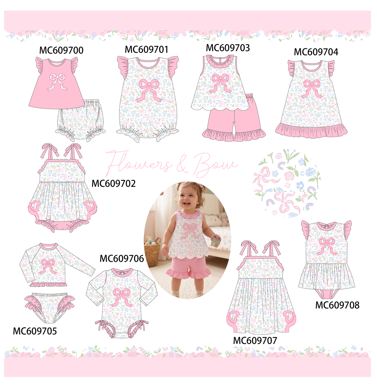 PO37: Pink Bow Applique Floral Collection (ETA March)