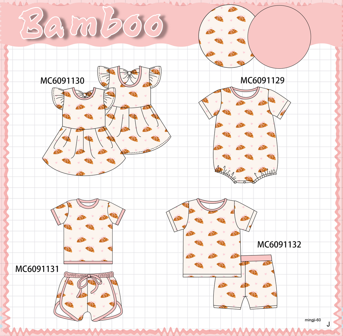 PO37: Pink Croissant Print Bamboo Collection (ETA March)