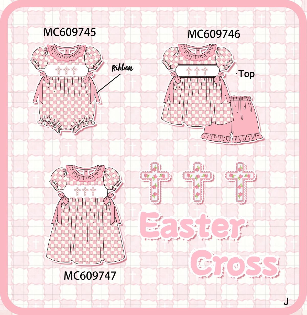 PO37: Pink Cross Embroidery Checkered Ruffle Collection (ETA March)