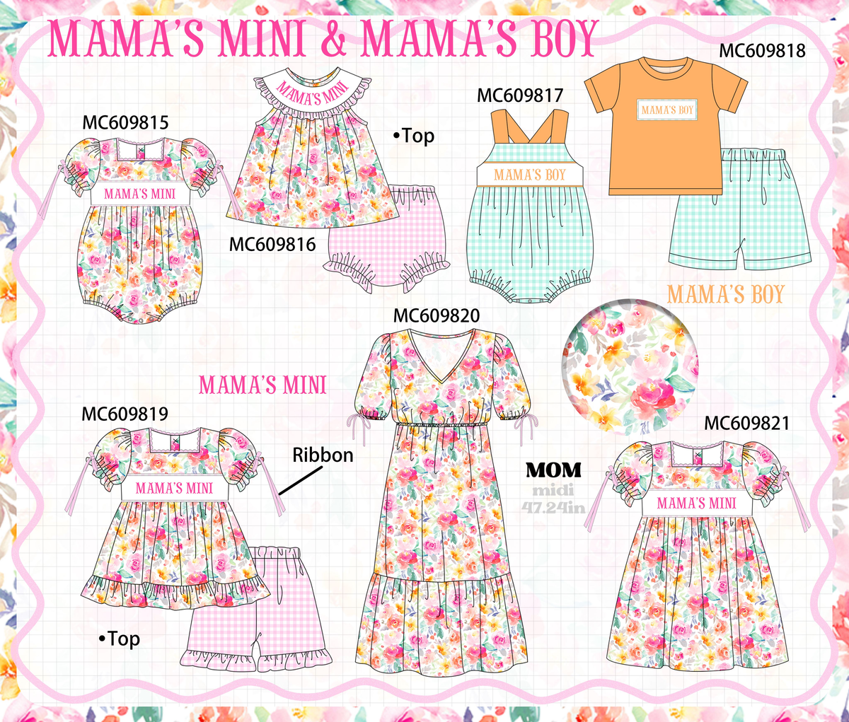 PO37: Pink Floral MAMA'S MINI Embroidery Collection (ETA March)