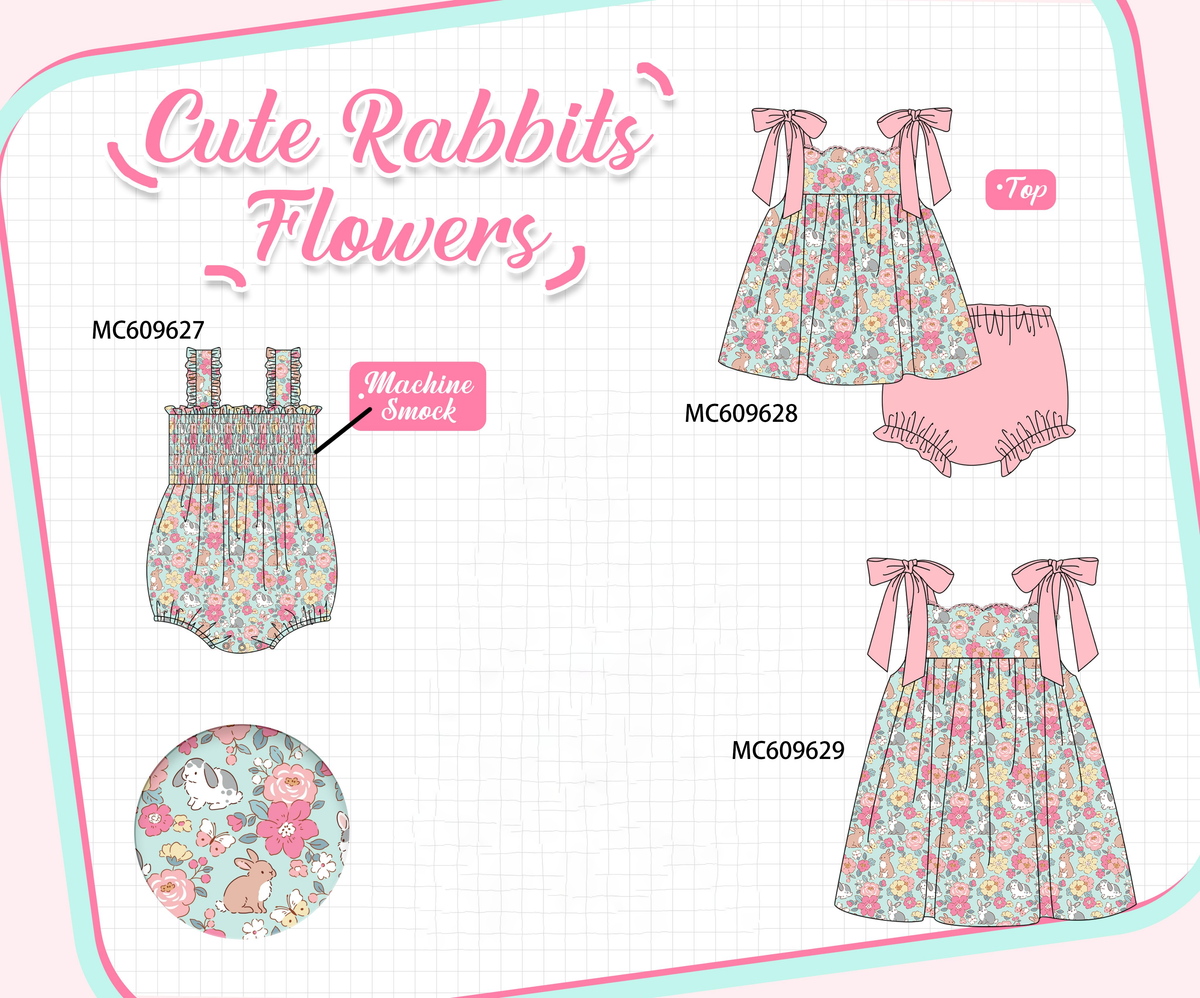 PO37: Pink Floral Bunny Print Smocked Collection (ETA March)