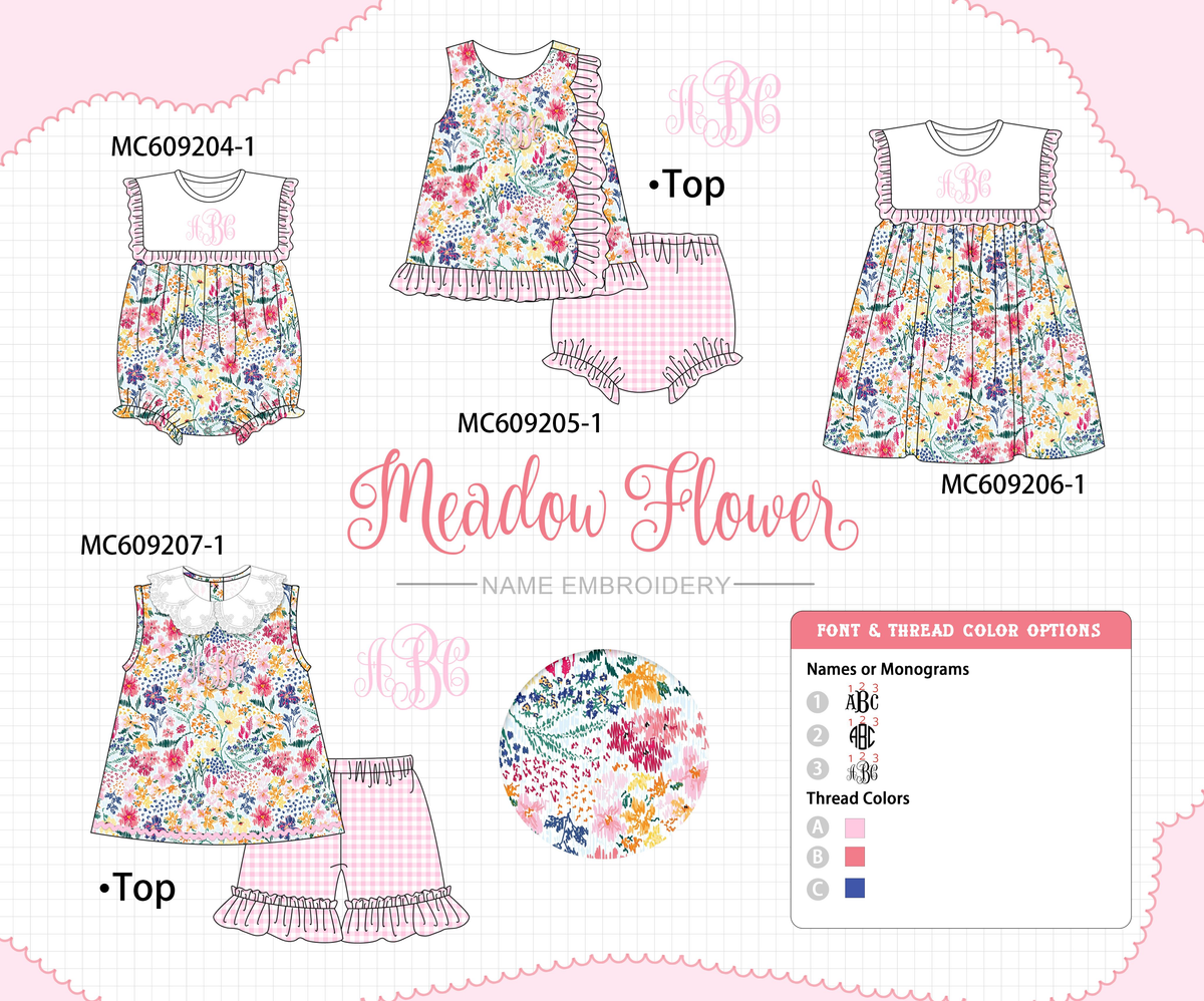 PO36.5 Pink Meadow Floral Monogram Embroidery Ruffle Collection (ETA March)