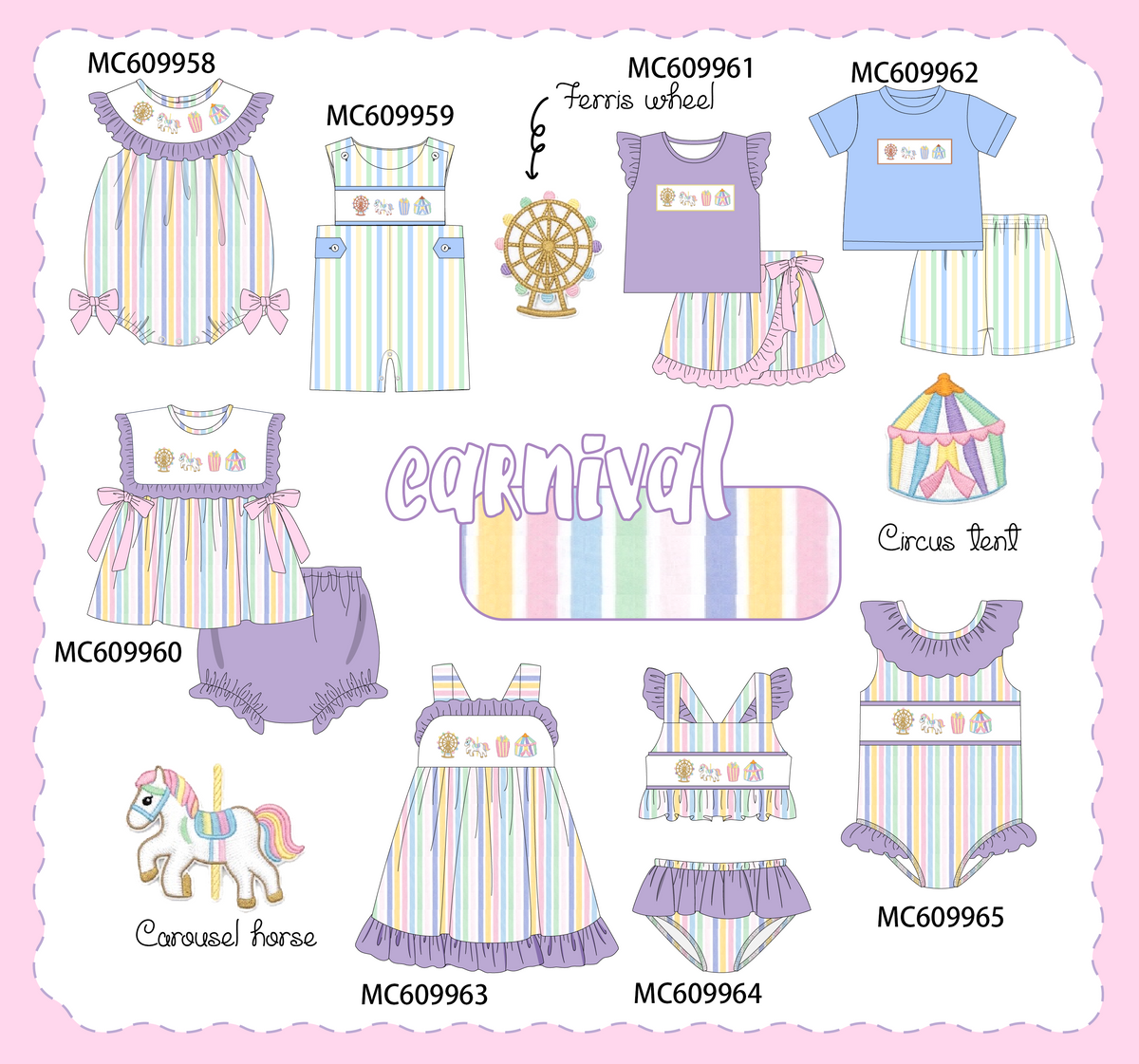PO37: Purple Circus Embroidery Stripe Ruffle Collection (ETA March)