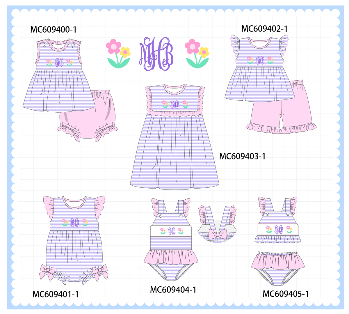 PO36.5 Purple Stripe Floral Monogram Embroidery Collection (ETA March)