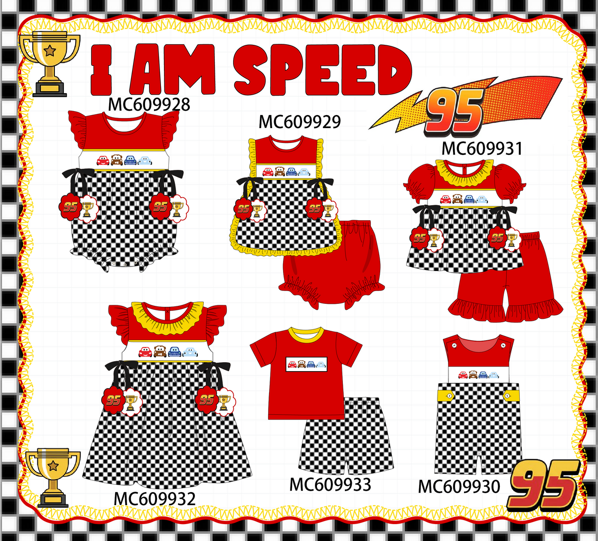 PO37: Red I Am Speed Embroidery Checkered Collection (ETA March)