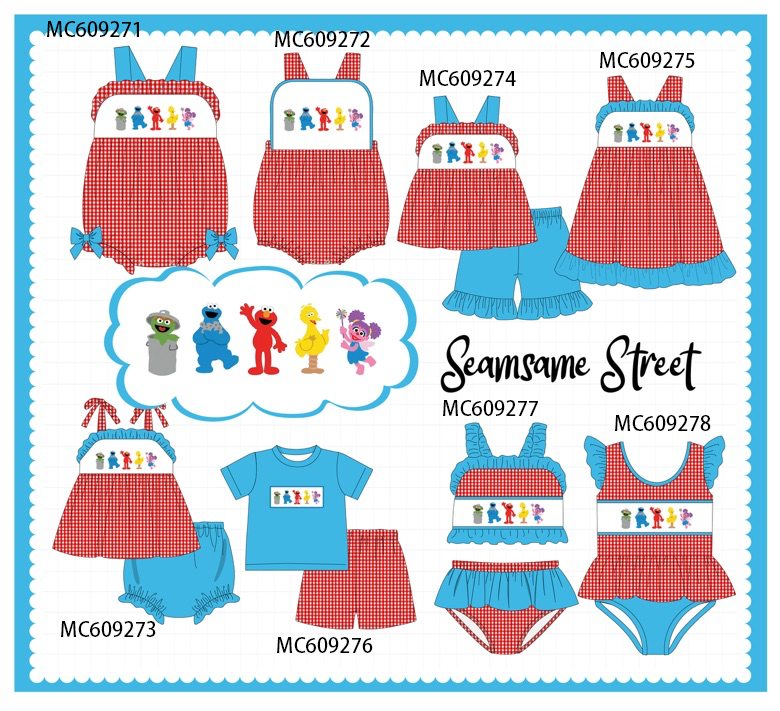 PO36.5 Red&blue Sesame Street Embroidery Gingham Collection (ETA March)