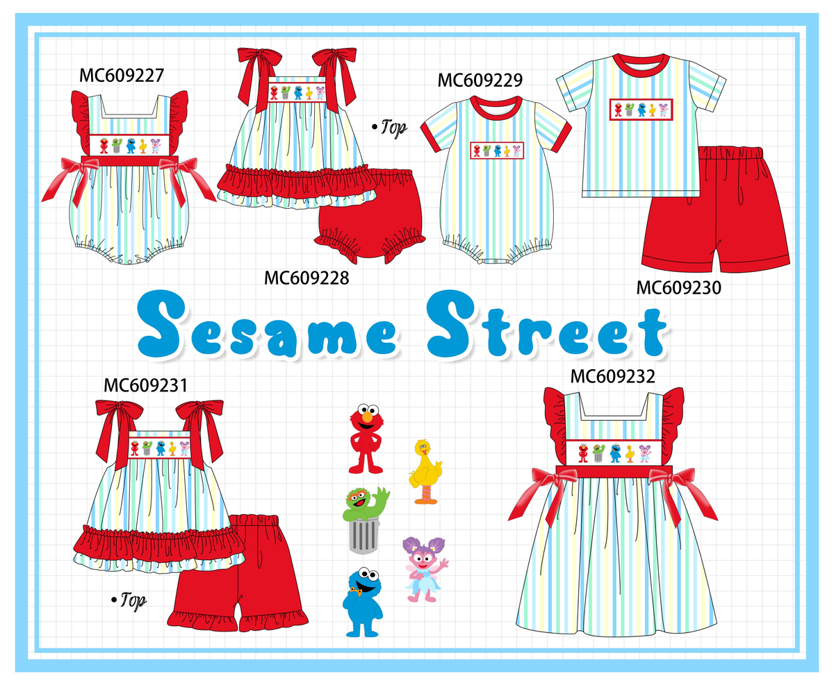 PO36.5 Red&blue Stripe Sesame Street Embroidery Ruffle Collection (ETA March)
