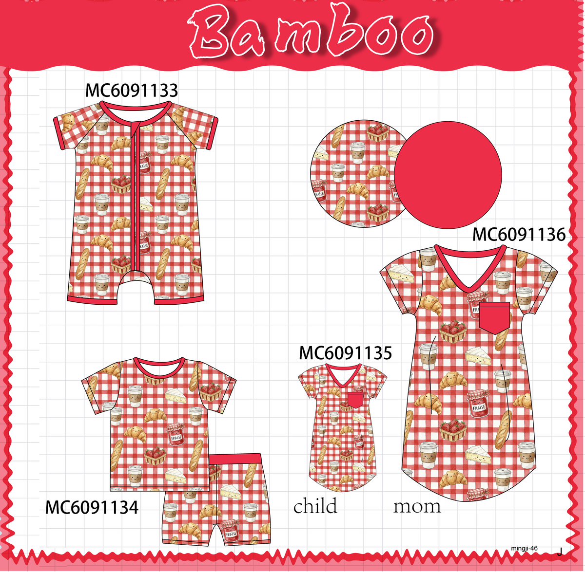 PO37: Red Bread Strawberry Gingham Bamboo Collection (ETA March)