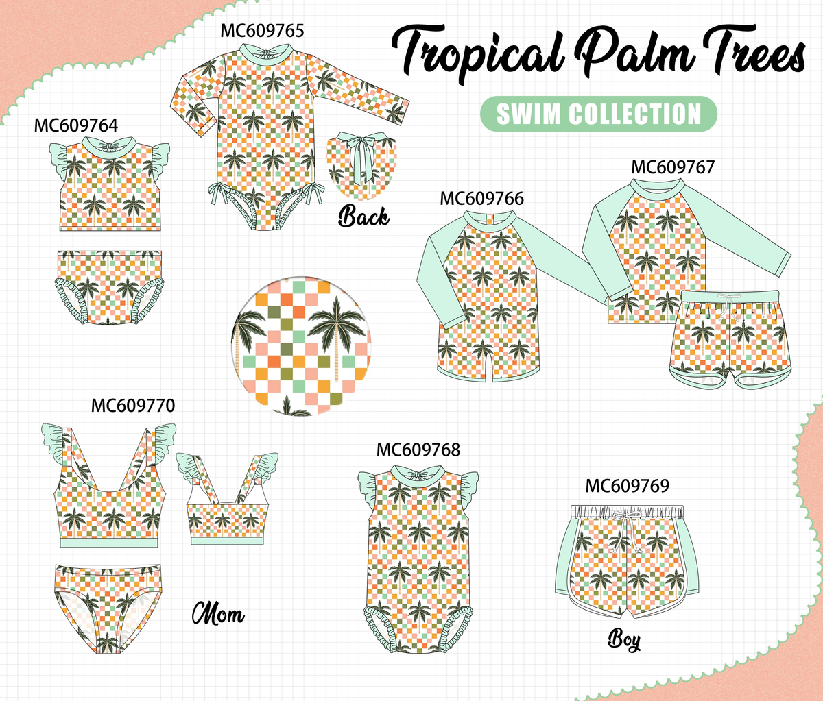 PO37: Tropical Palm Checkered Swimsuit Collection (ETA March)